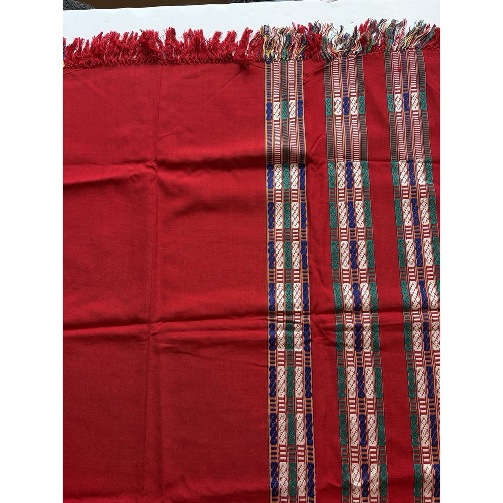 Vintage Manipur Handwoven Cotton Shawl Red Tribal Stripe Fringe India Wrap Throw - Picture 3 of 10